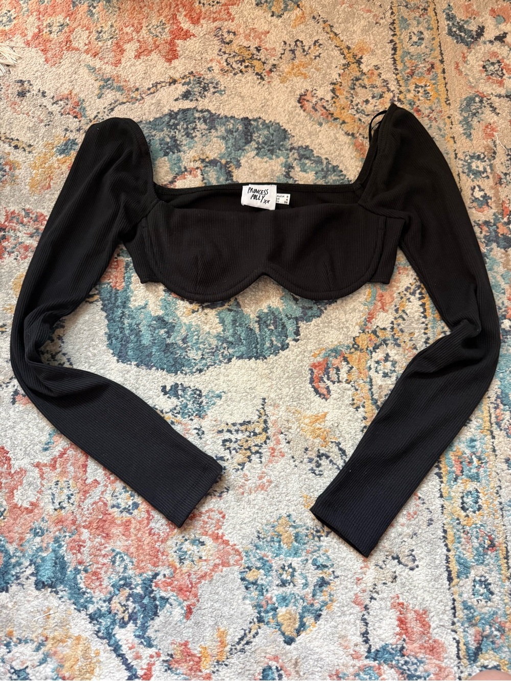 Black Long-Sleeve Underwire Crop Top - princess polly Becca long sleeve top